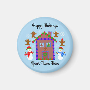 Snowman & House #3 Magnet rond