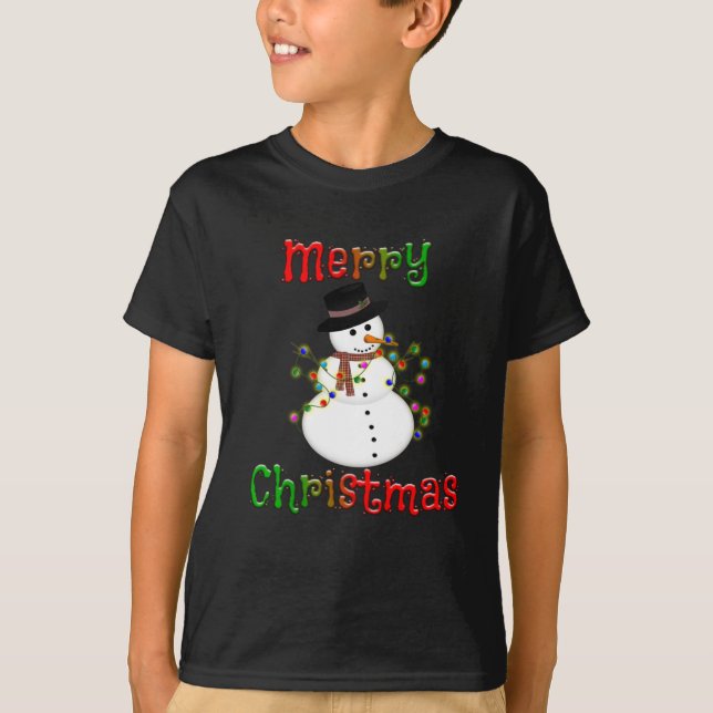 Snowman & Lumières Joyeux T-shirt de Noël (Devant)