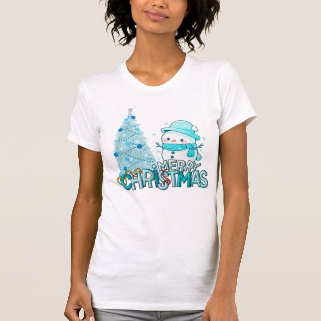 Snowman Merry Christmas Santa  Tree Snow T-Shirt (Devant)