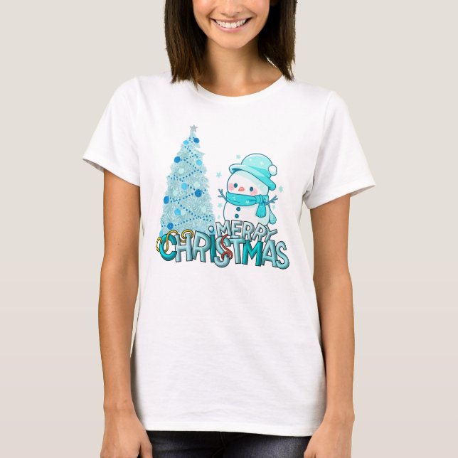 Snowman Merry Christmas Xmas Tree Snow T-Shirt (Devant)