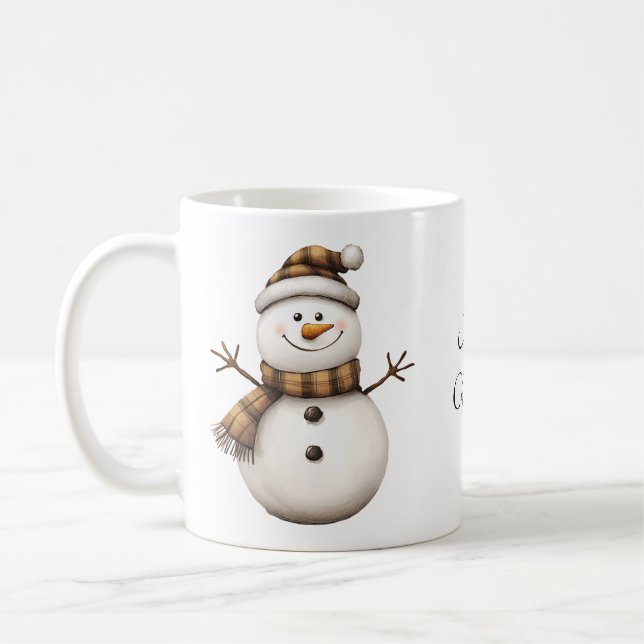 Snowman mignon dans la Mug de café Brown à l'Écarf (Gauche)