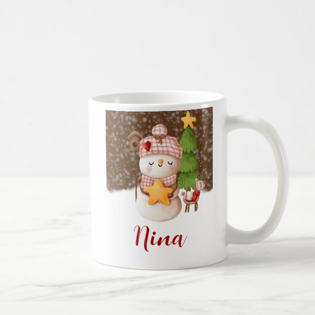 Snowman, Noël Mug de café personnalisé (Droite)