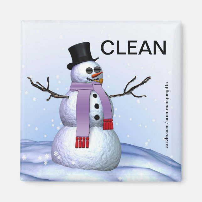 Snowman Noël Nettoyer Lave-vaisselle Magnet (Devant)