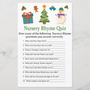 Snowman Nursery Rhyme Quiz jeu de baby shower