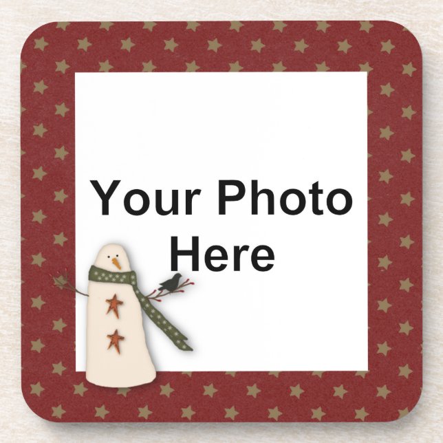 Snowman primitif Dessous de verre photo personnali (Devant)