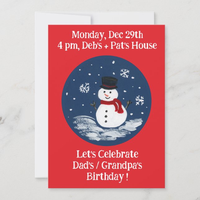 Snowman Red Birthday Party Invitation (Devant)