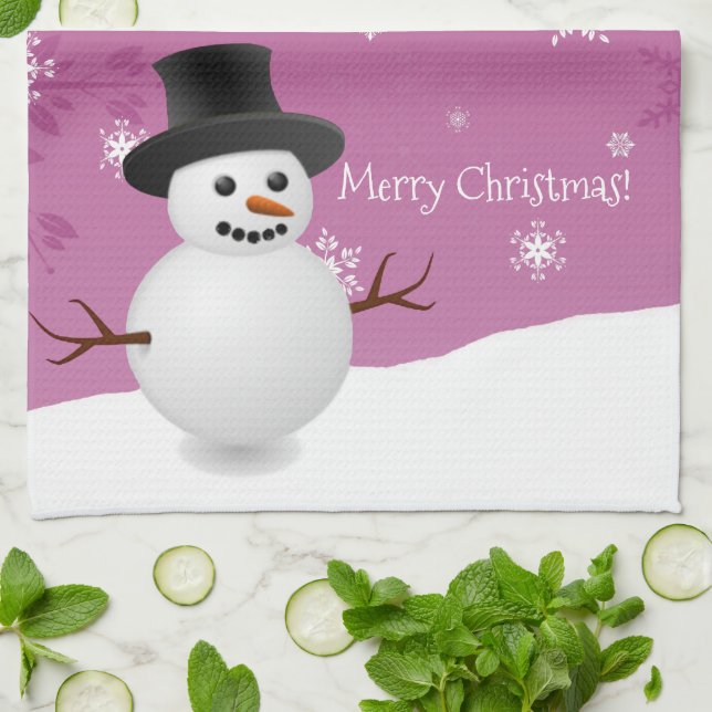 Snowman rose scène d'hiver Noël Cuisine Serviette (Plié)