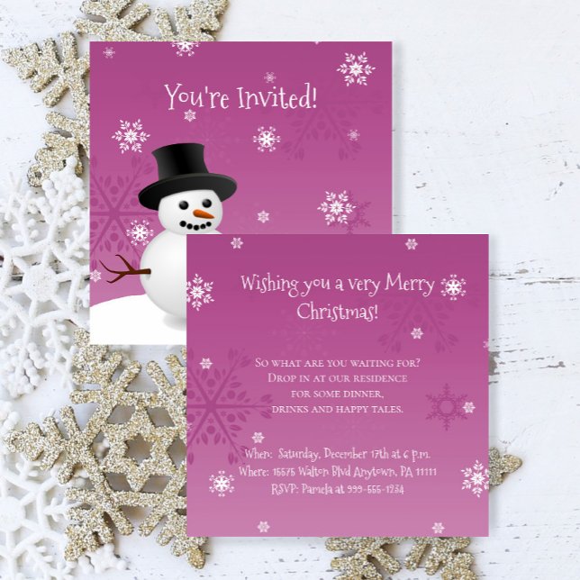 Snowman rose scène d'hiver Noël Invitation (Pink Snowman Winter Scene Christmas Party Invitation)
