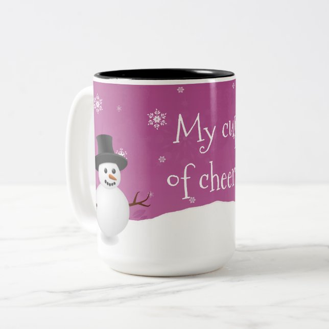Snowman rose scène d'hiver Noël Mug (Devant gauche)
