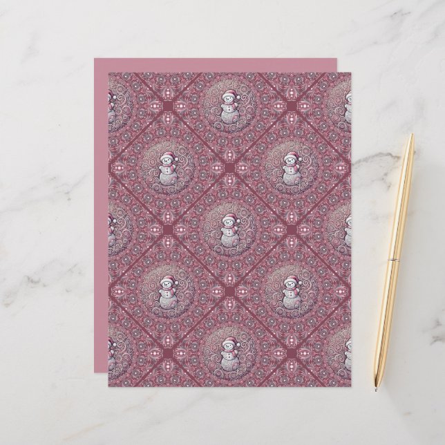 Snowman rose Whimsical Mandala Geo Tile Scrapbook (Devant/Arrière en situation)