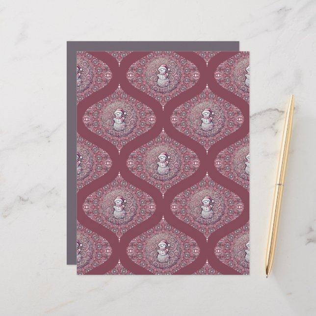 Snowman rose Whimsical Mandala Ogee Scrapbook (Devant/Arrière en situation)