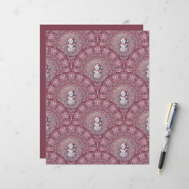 Snowman rose Whimsical Mandala Scallop Scrapbook (Devant/Arrière en situation)