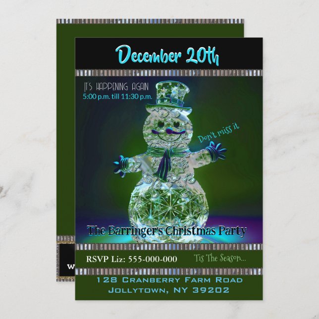 Snowman Showman Invitation à la fête de Noël annue (Devant / Derrière)