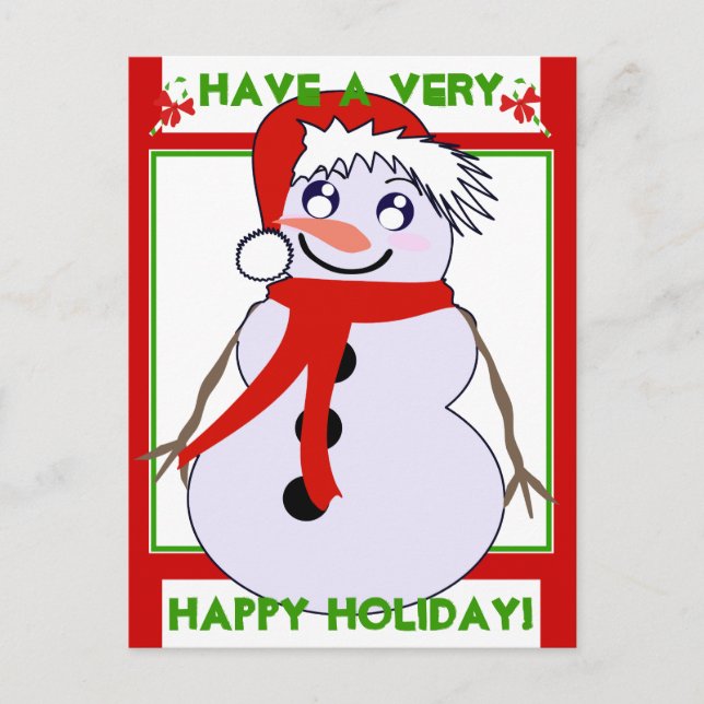 Snowman Toon Red Holiday ! Carte postale (Devant)