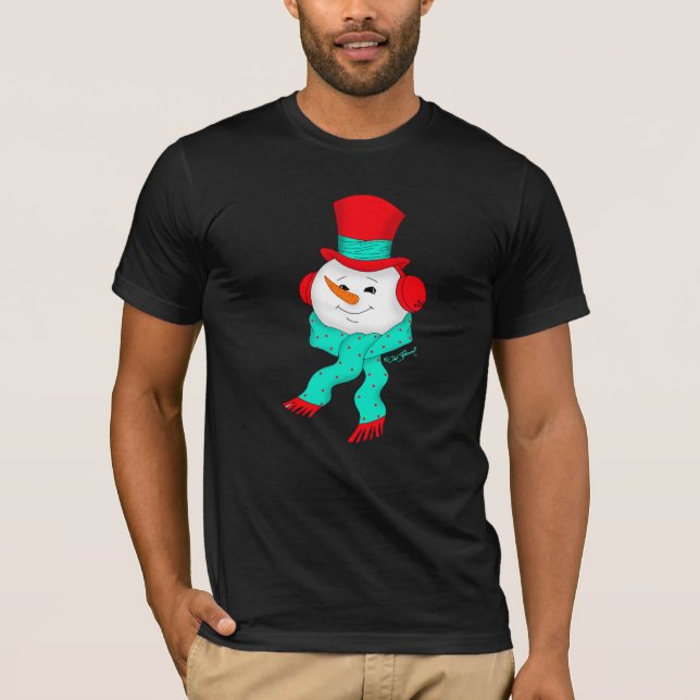 Snowman Tunes Christmas Dark T-Shirt (Devant)