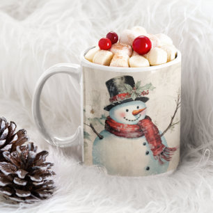 Snowman vintage Avec Fleurs De Noël Café Mug