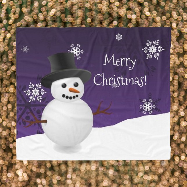 Snowman violet scène d'hiver Couverture de Noël (Purple Snowman Winter Scene Christmas Fleece Blanket)