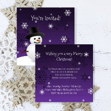 Snowman violet scène d'hiver Noël Invitation