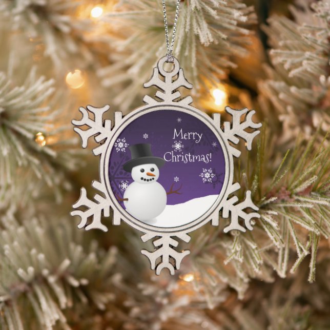 Snowman violet scène d'hiver Snowflake Ornement (Arbre)