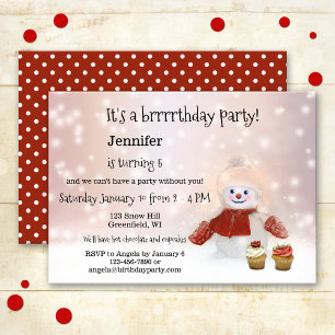 Snowman Winter Girl Anniversaire Fête Invitation