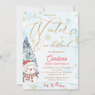 Snowman Winter One derland Anniversaire Invitation