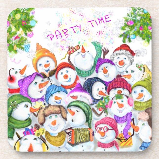 Snowmans Joyeux Dessous de verre de Noël Cadeau (Devant)