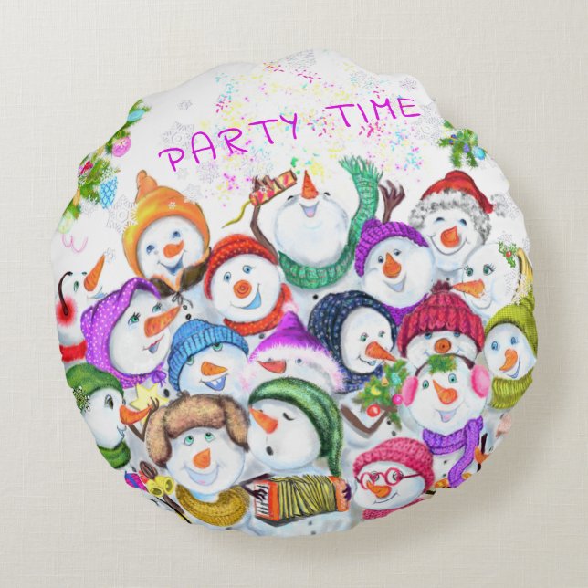 Snowmans Noël Round Coussin (Dos)