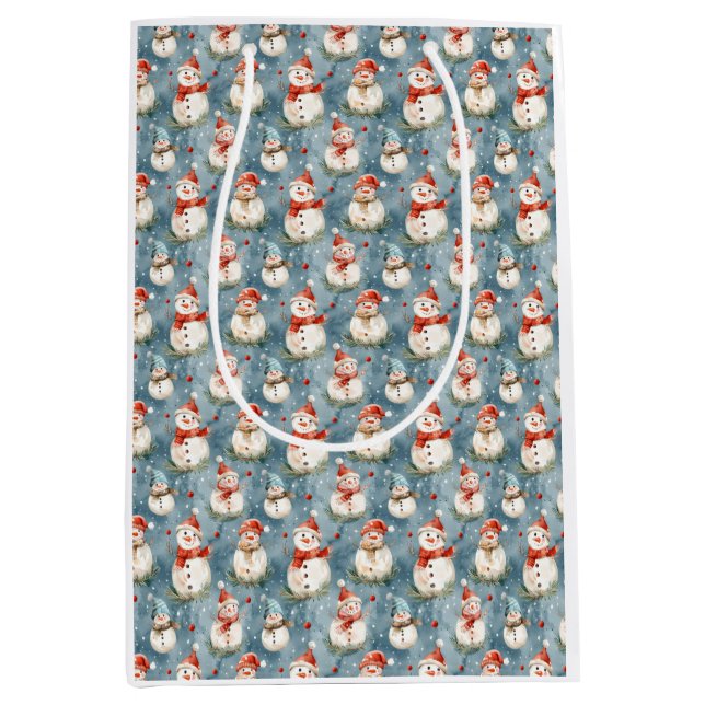 Snowmen aquarelle sur le sac cadeau bleu (Devant)