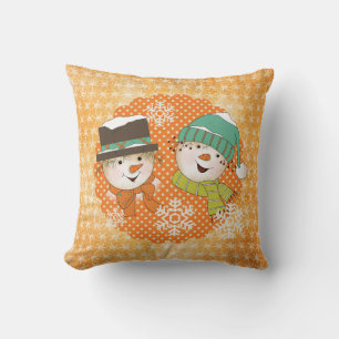 Snowmen Orange Dots et Snowflakes Coussin de vacan
