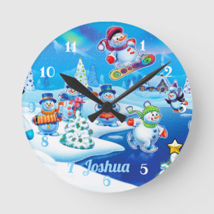 Snowmen Winter Wonderland. Horloge murale moyenne