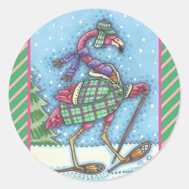 SNOWSHOOTS D'HIVER STICKERS FLAMANT ROSE ROSE Feui (Devant)