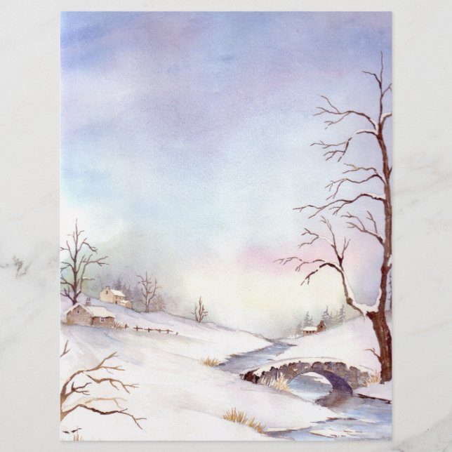 Snowy Bridge Watercolor Landscape (Devant)