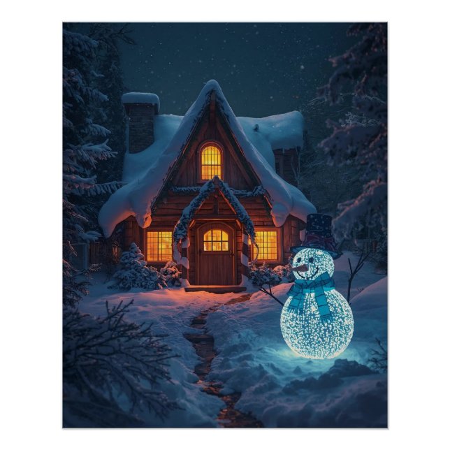 Snowy Cottage House Poster (Devant)