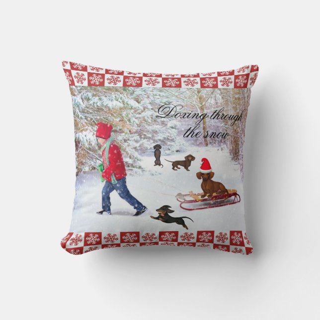 Snowy Dachshund Winter Wonderland Accent Coussin (Recto)