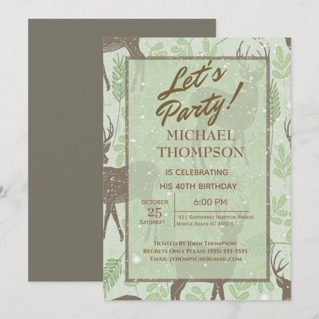Snowy Deer Hunter Invitation de fête d'anniversair (Devant / Derrière)