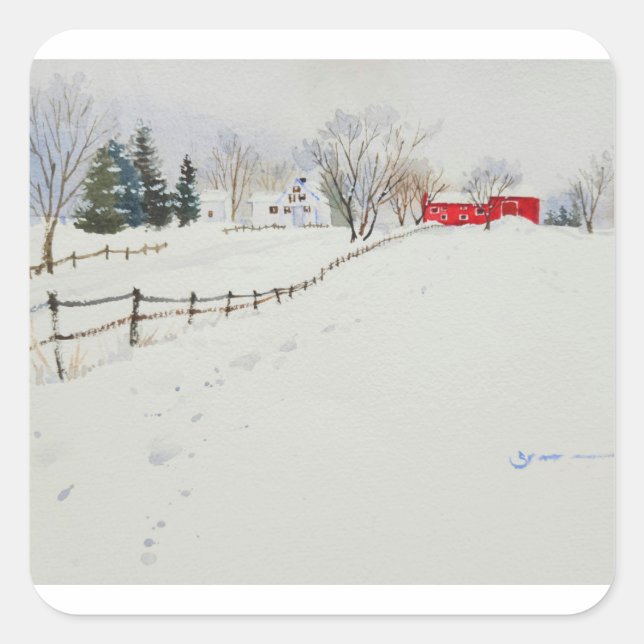 Snowy hiver paysage aquarelle autocollant couleur (Devant)