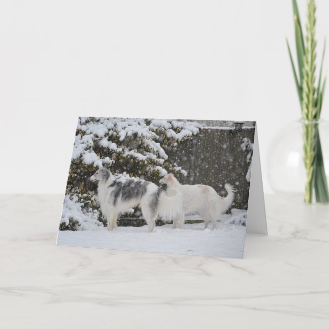 Snowy Hunt Borzoi Photographie Carte de voeux (Devant)