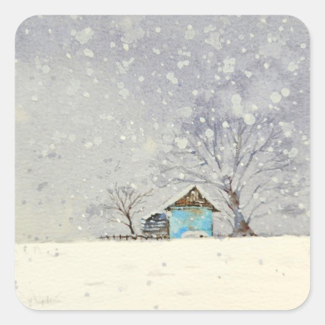 Snowy paysage aquarelle autocollant (Devant)