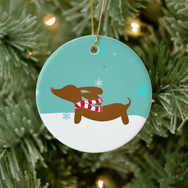 Snowy Reindeer Dachshund Tree Ornement de vacances (Arbre)