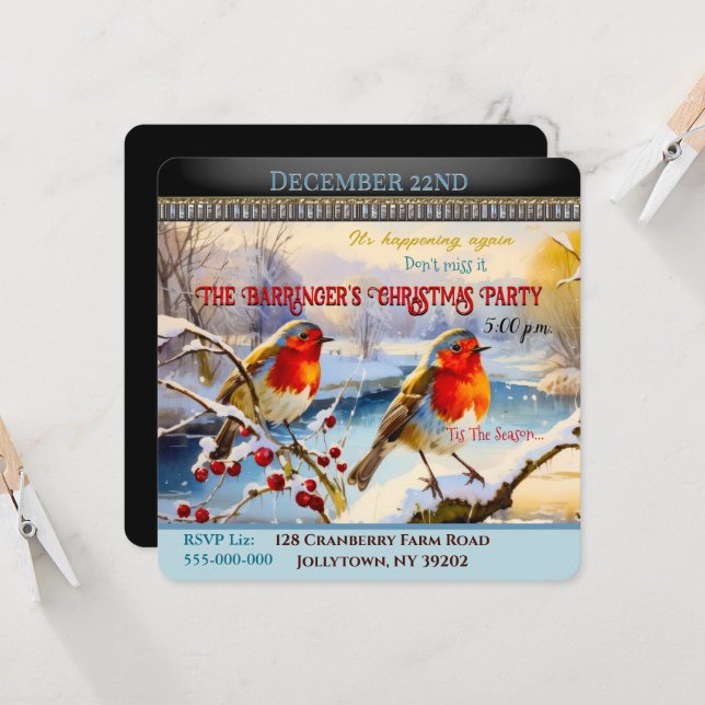 Snowy Robins Noël Invitation à la fête de Noël (Devant/Arrière en situation)