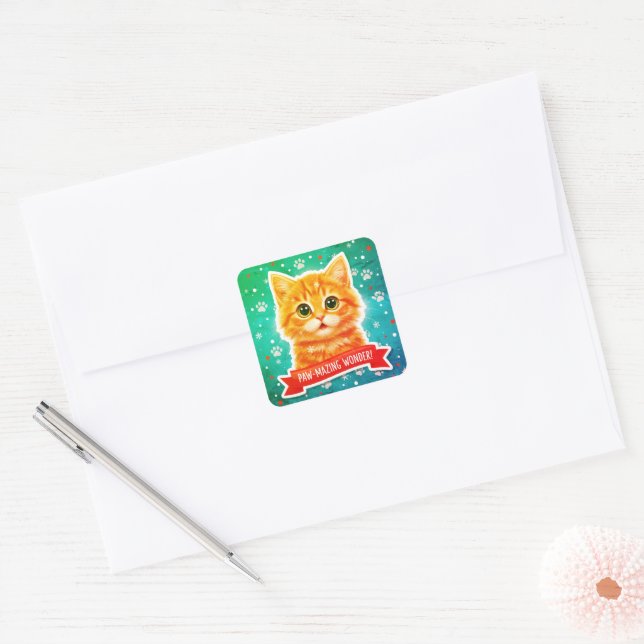Snowy Surprise Cat Sticker – Cute Winter Kitten (Enveloppe)