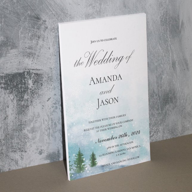 Snowy Winter Morning Blue Hues Faire-part de maria (Snowy Winter Morning Blue Hues Wedding Invitation)