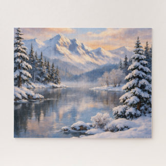 Snowy Winter Mountain Lake Reflection Puzzle