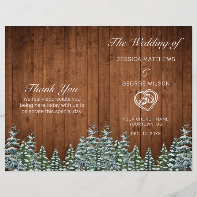 Snowy Wood & Forest Country Pine Wedding Programme (Devant)