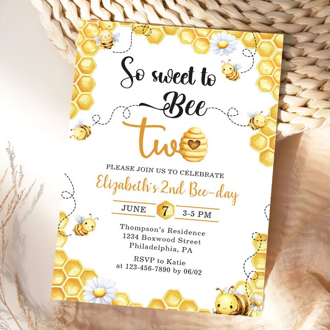 So Sweet To Bee 2nd Birthday Invitation (Créateur téléchargé)