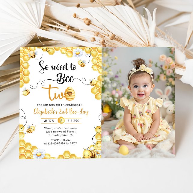 So Sweet To Bee 2nd Birthday Photo Invitation (Créateur téléchargé)