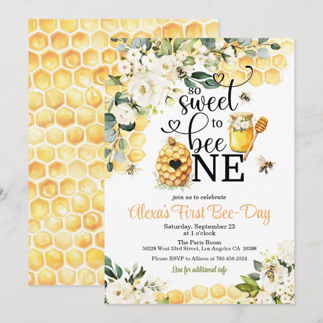So Sweet to Bee One 1st Birthday Invitation (Devant / Derrière)