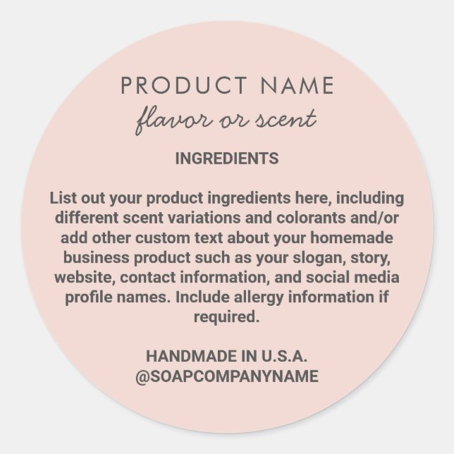 Soap produit de soins de la peau Étiquette d'ingré (Devant)