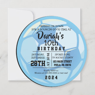 SOCCER BALL ROND Bleu Anniversaire Invitation de f