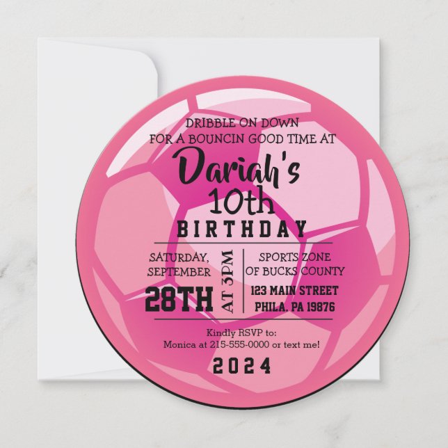 SOCCER BALL ROND rose Anniversaire Invitation (Devant)